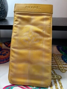 Authentic Rare Vintage CHANEL New Travel Line Eyeglass Case - Yellow Monogram CC